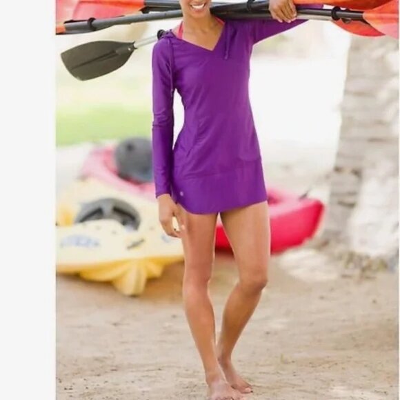 Athleta Wick It Wader Swim Coverup Long Sleeve UPF Hoodie Tunic Small stretch - Picture 1 of 7